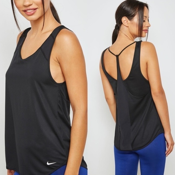 Nike Womens Dri fit Breathe Loose Tank Top T-Back Black Size Medium - Picture 1 of 13